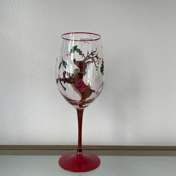 Neiman Marcus Hand-Painted Reindeer Christmas Wine Glasses Set of 4 New - Picture 7 of 16